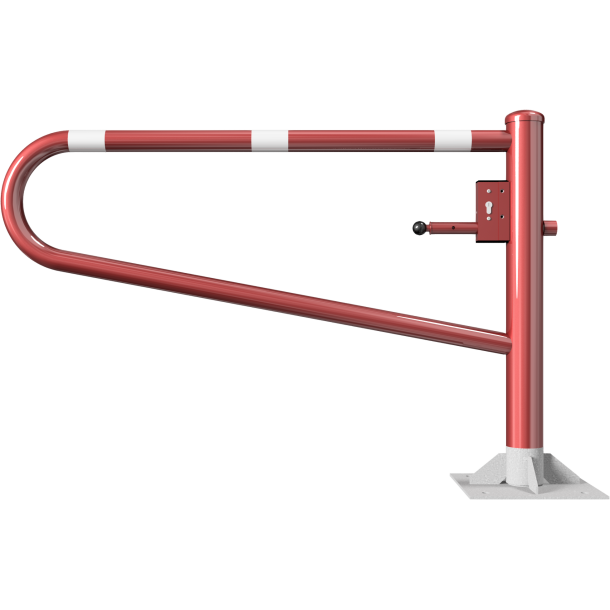 Swiveling gates | to be fixed by plugs, hot-dip galvanized and red coated with white reflecting rings | total width: 1500 mm | with Euro profile cylinder lock